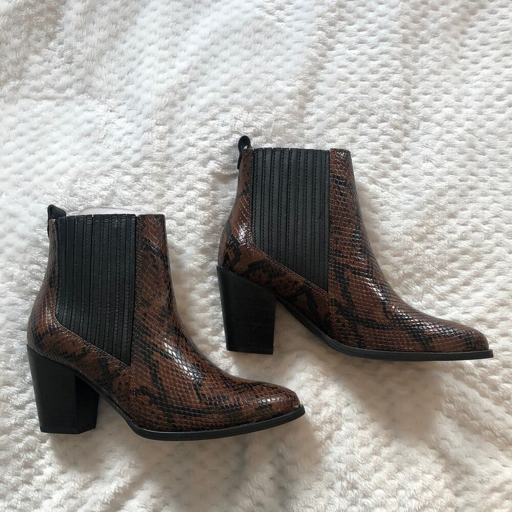 Clarks West Lo Dark Tan Snake Leather Heeled Booties
